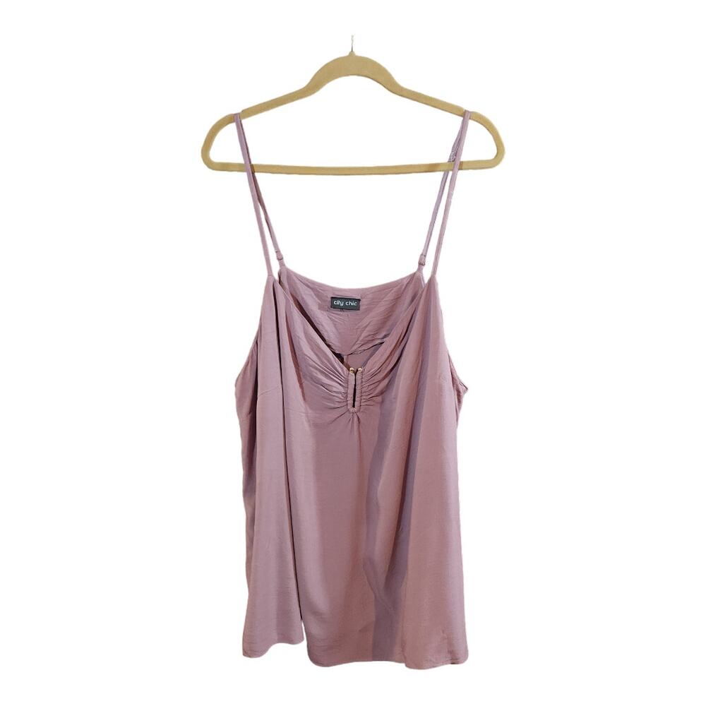 City Chic Gathered V-neck Lightweight Tank Top with Metal Bar Detail Women's 2X